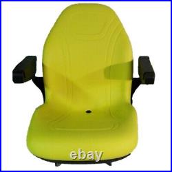 High Back Yellow Seat w Drainhole & Folding Armrests Fits John Deere Mowers